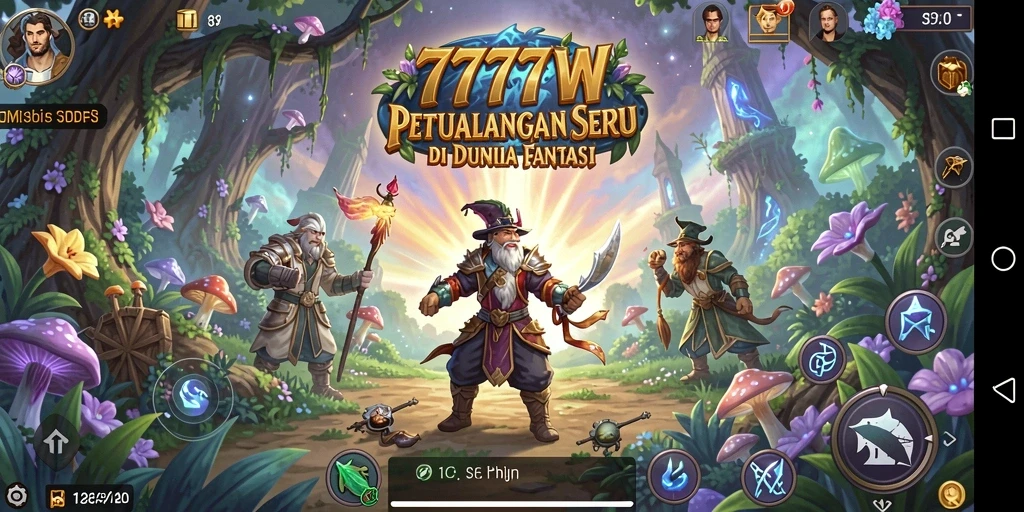 Tampilan gameplay seru dalam 7777W saat menjelajahi dunia fantasi.