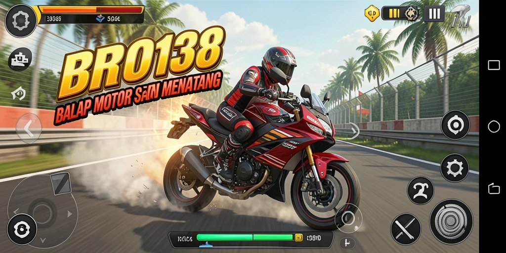 Screenshot gameplay BRO138 menampilkan aksi balap motor yang seru.