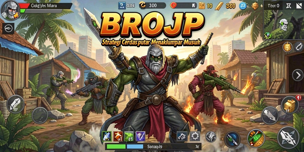Tangkapan layar dari gameplay BROJP yang menunjukkan strategi pertempuran.