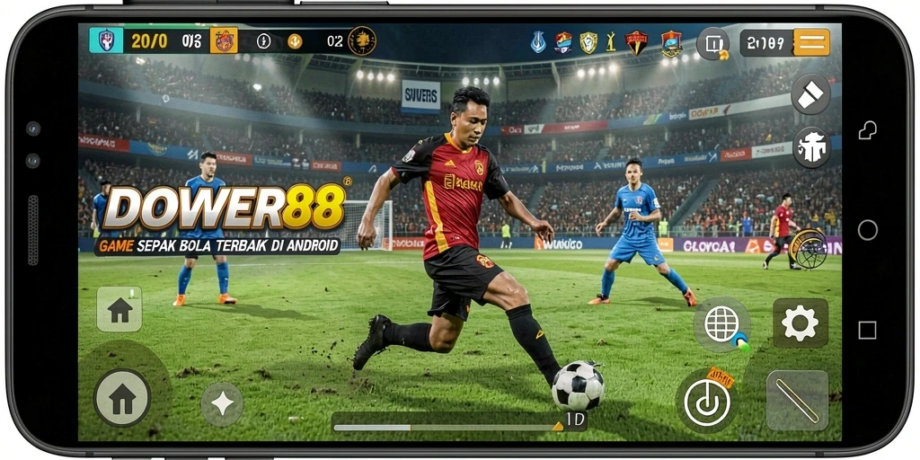 Tangkapan layar DOWER88 menampilkan gameplay sepak bola yang seru dengan grafis realistis.
