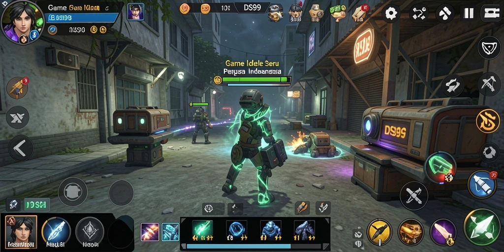 Tangkapan layar gameplay DS99 menampilkan karakter yang sedang berkembang di dunia Idle.