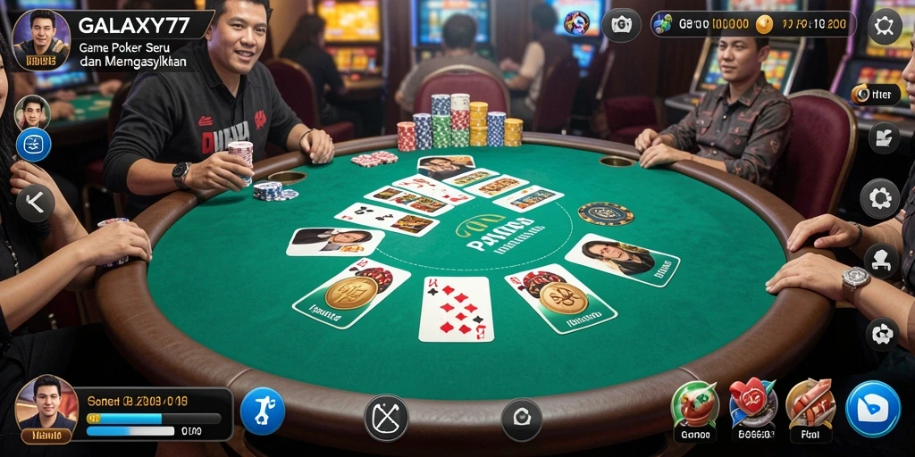 Screenshot GALAXY77 menampilkan aksi intens permainan Poker.