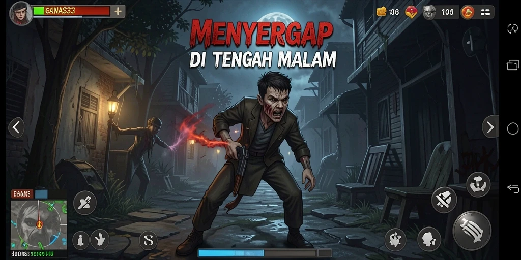 Tangkapan layar menegangkan dari gameplay GANAS33 dengan suasana Horror yang mencekam.