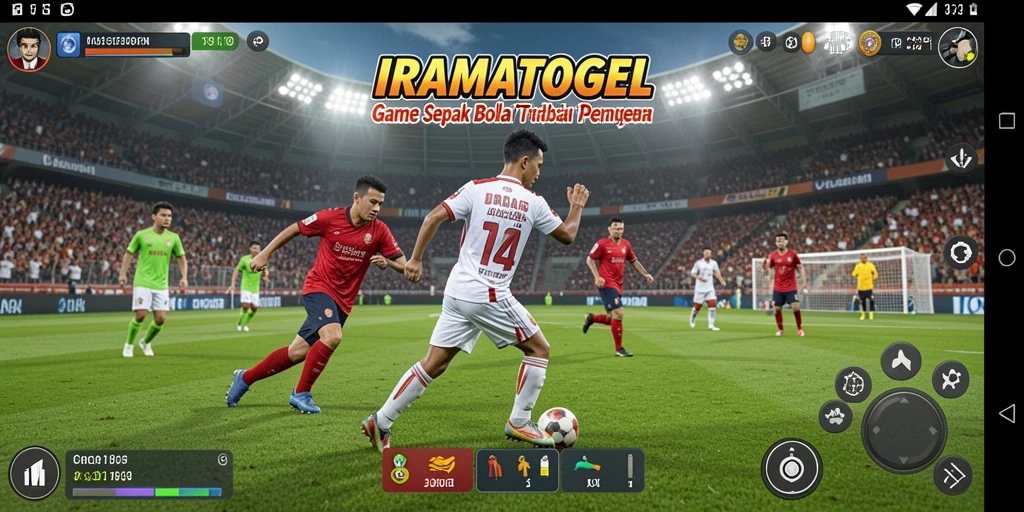 Screenshot IRAMATOGEL menampilkan aksi seru di lapangan sepak bola.