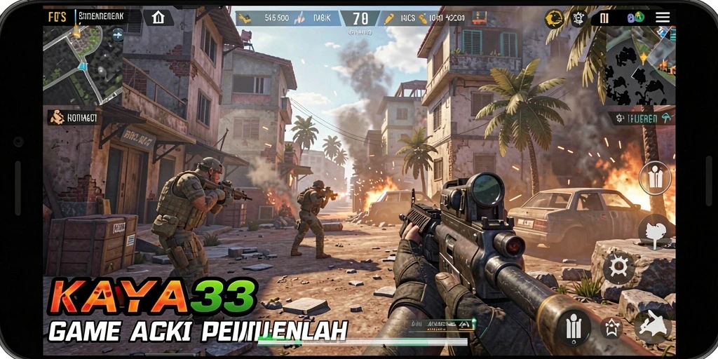 Screenshot KAYA33 menampilkan aksi seru dalam pertempuran FPS.