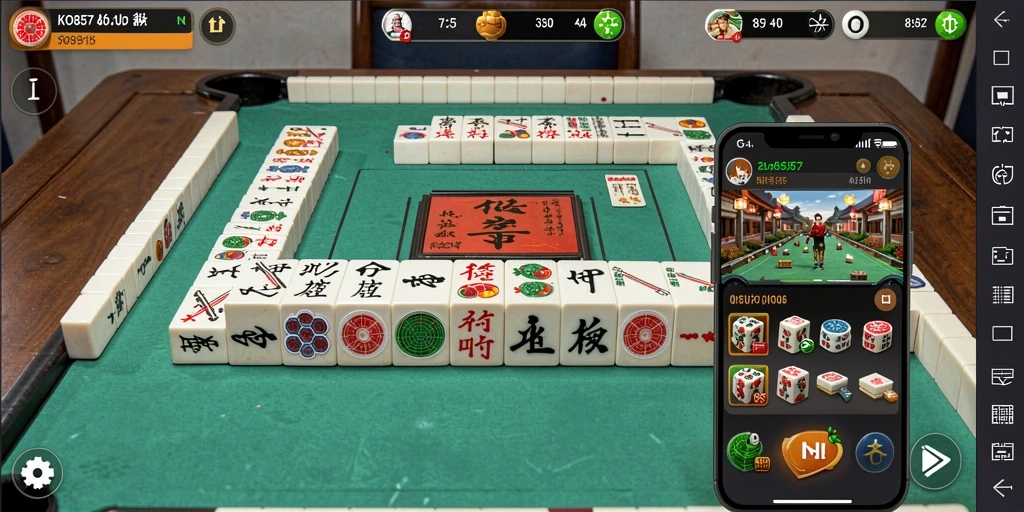 Tampilan gameplay menarik dari KO857 yang menunjukkan ubin Mahjong yang berwarna-warni.