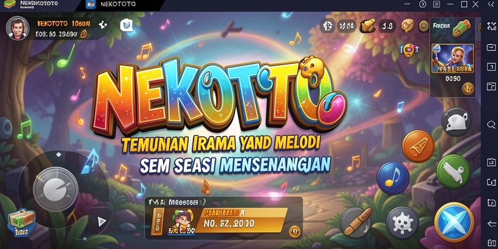 Tampilan gameplay interaktif di NEKOTOTO dengan berbagai alat musik.