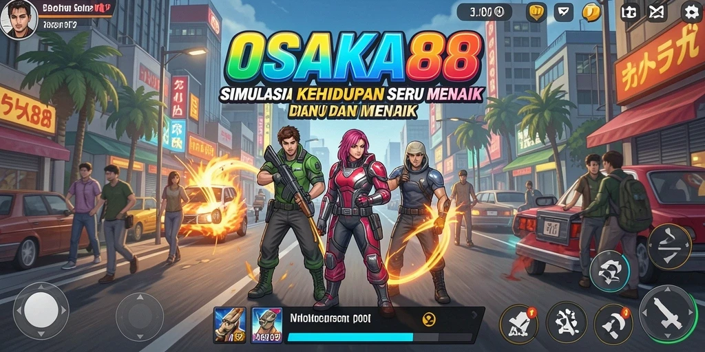 Screenshot gameplay <strong>OSAKA88</strong> yang menampilkan dunia simulasi yang dinamis dan interaktif.