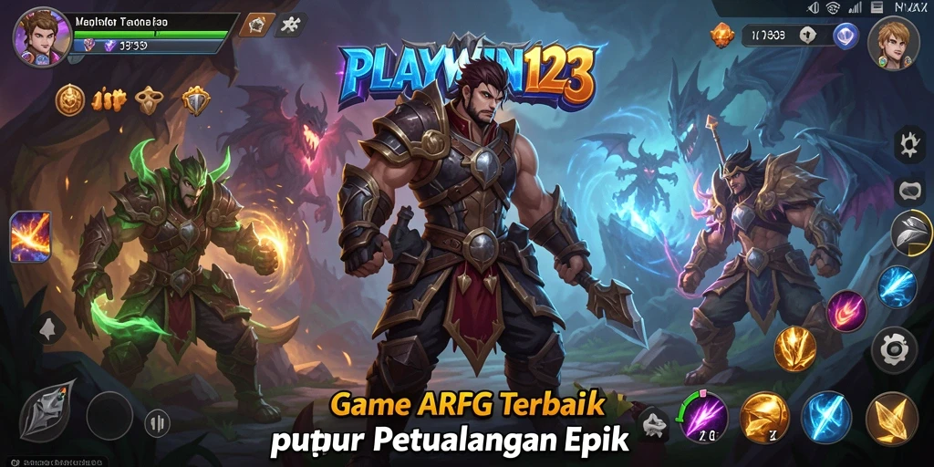 Screenshot utama PLAYWIN123 menampilkan aksi pertempuran epik di dunia fantasi.