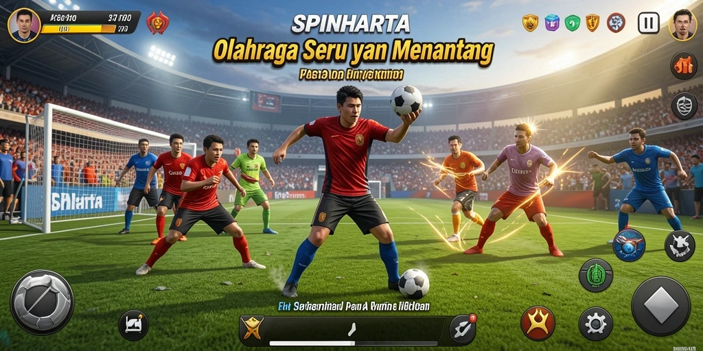 Tampilan gameplay SPINHARTA menunjukkan aksi olahraga yang seru dan kompetitif.