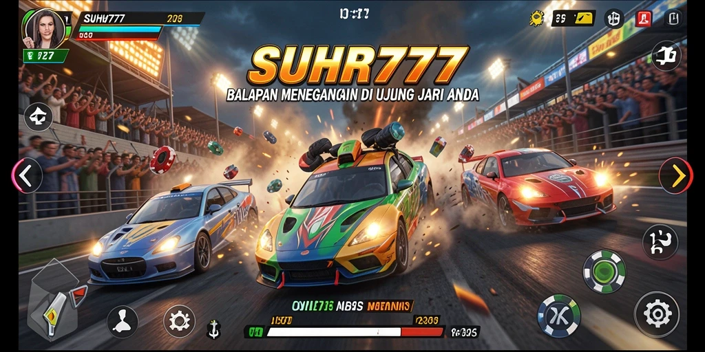 Screenshot gameplay <strong>Suhu777</strong> yang menunjukkan aksi balapan menegangkan.
