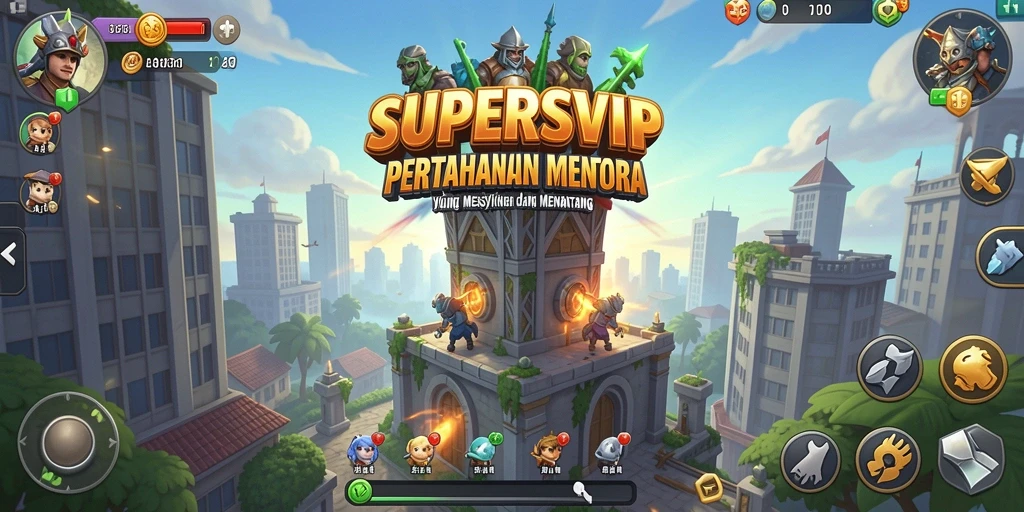 Tampilan menarik dari gameplay Tower Defense SUPERSVIP menunjukkan strategi dan pertahanan yang mendebarkan.
