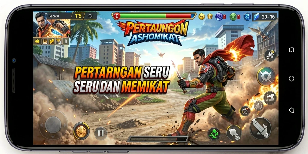 Tangkapan layar T6 menampilkan pertarungan seru antara karakter dengan desain yang menakjubkan.