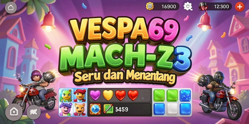 Tampilan gameplay VESPA69 dengan elemen match-3 yang berwarna-warni.