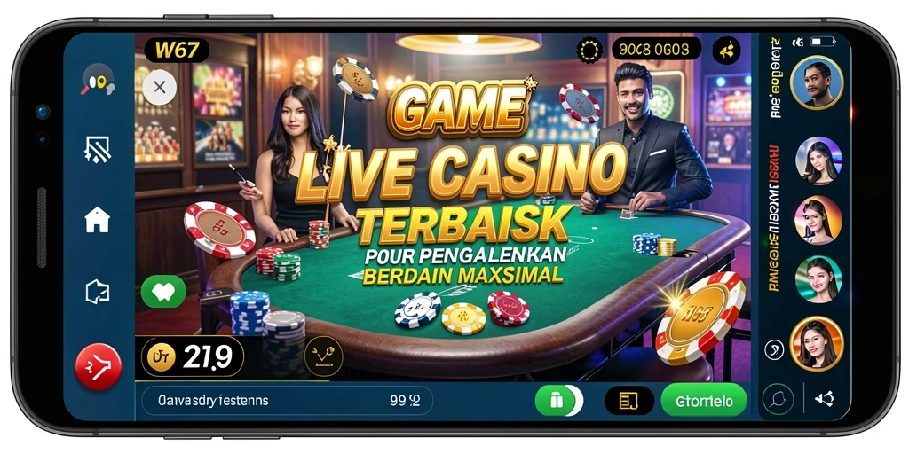 Tampilan gameplay Live Casino yang menarik dan interaktif di W67.